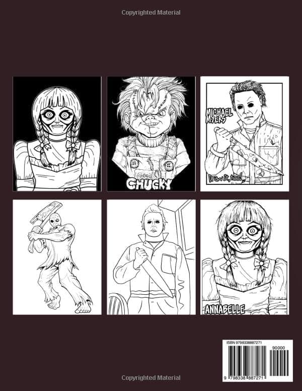 Horror Coloring Book: The Most Terrifying Famous Creatures and Creepy Serial Killers From Iconic Horror Movies A Spine Chilling Halloween and ... Pages to Unwind, Relax, and Relieve Stress - Image 3