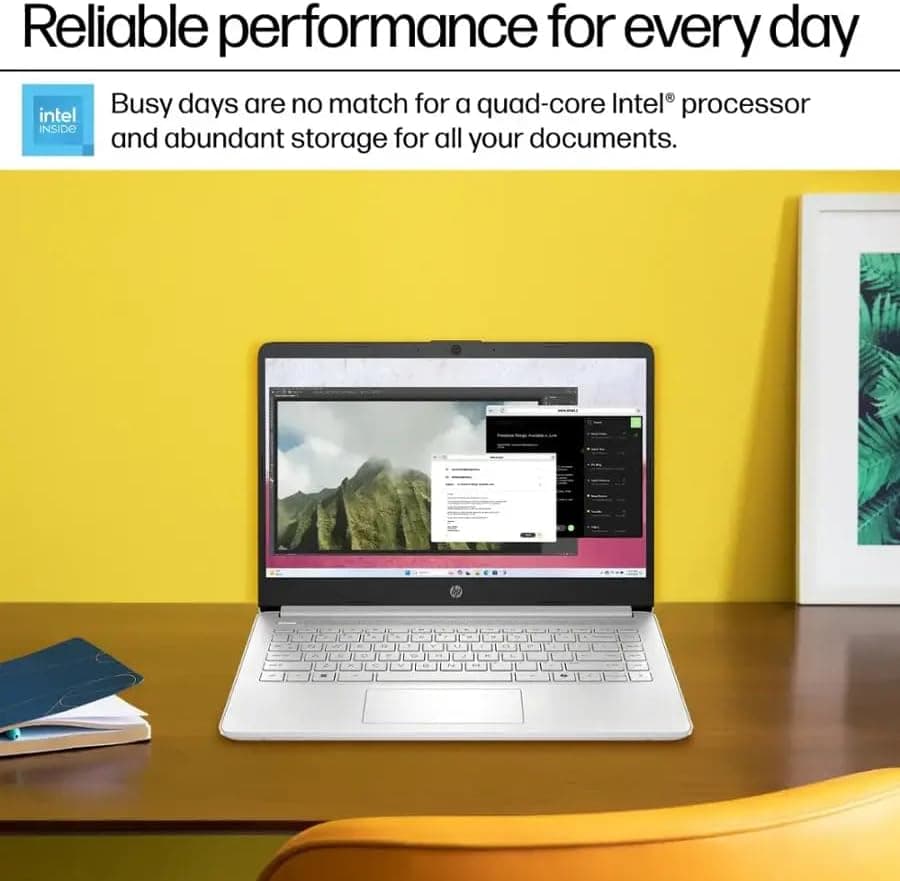 HP 2025 14" Laptop Computer, Intel N150, 16 GB RAM, 512 GB Storage(128GB eMMC + 128GB UFD + 256GB MSD), Copilot AI, Wi-Fi 6, BT 5.4, HD Cam, 1 Year Office 365, Windows 11 Pro, Accessories, Silver Natural Silver - Image 6