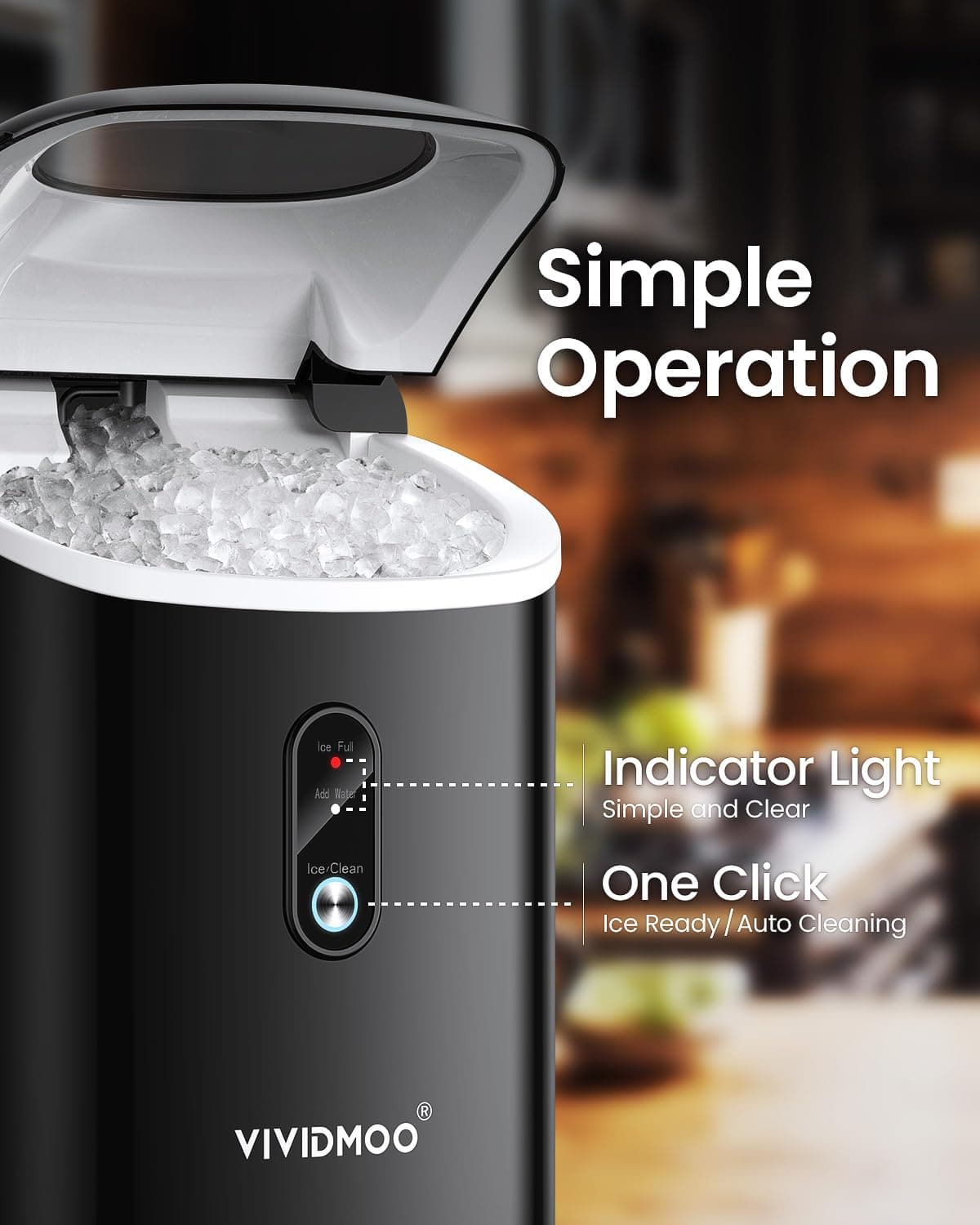 Nugget Ice Maker Countertop, 34lbs/Day, Portable Sonic Pebble Ice Maker with Self-Cleaning, Fast Ice in 6 Mins, Compact Crushed Pellet Ice Machine for Home/Office/Kitchen/RV/Camping, Black Black ICE - Image 6