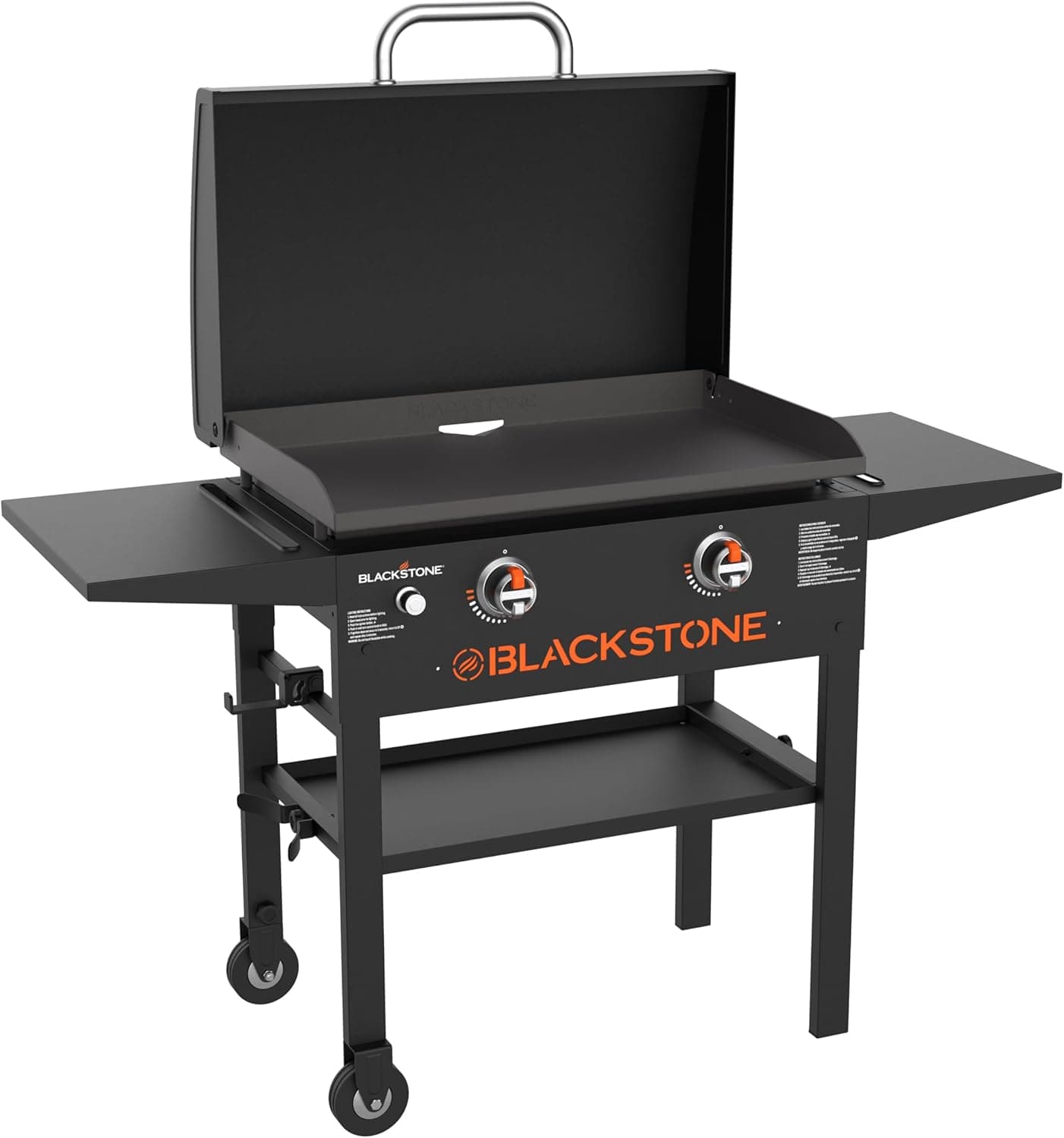 Blackstone 1883 Original 28” Griddle with Integrated Protective Hood and Counter Height Side Shelves, Powder Coated Steel, Black 2024 Model Griddle Only W/Hood - Image 2