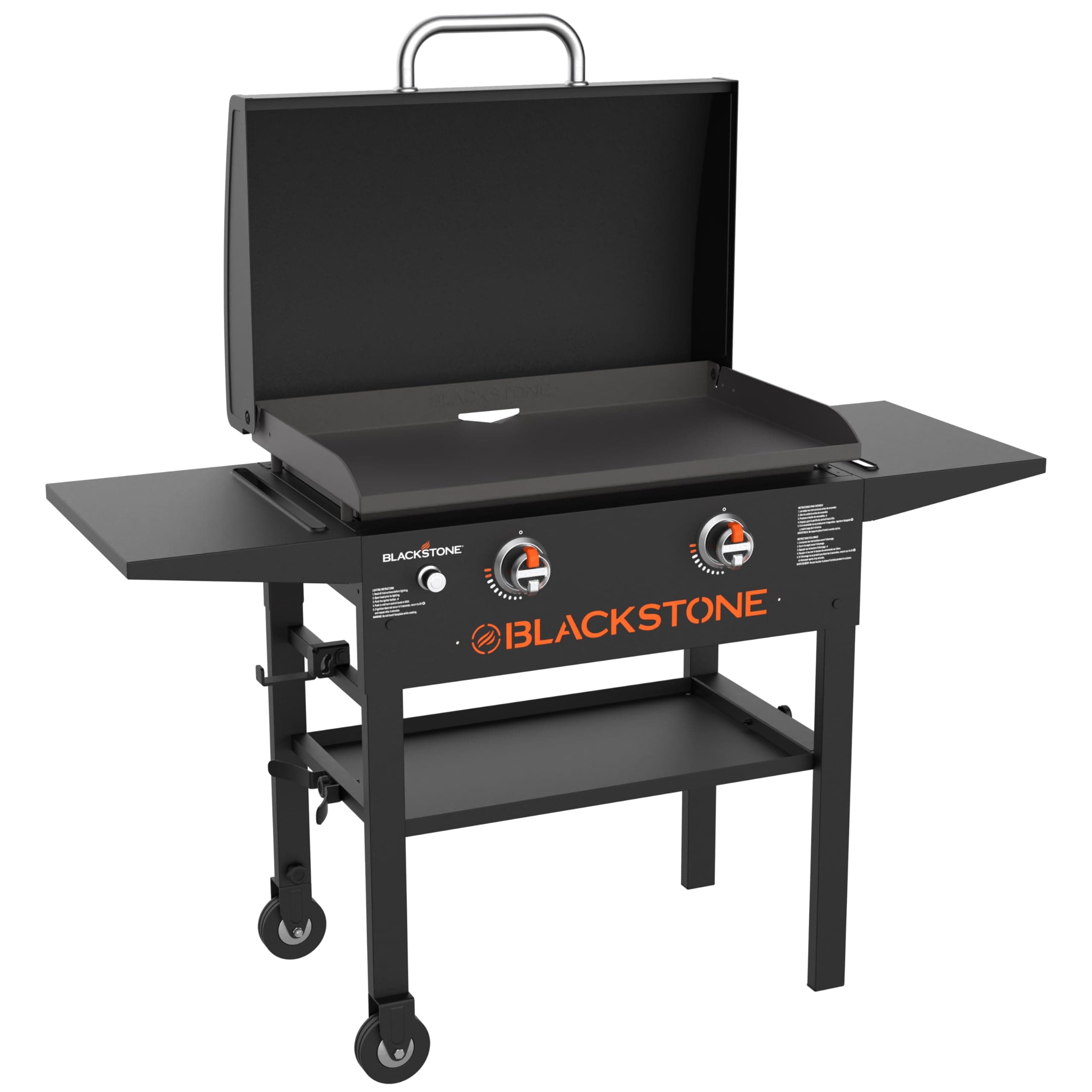 Blackstone 1883 Original 28” Griddle with Integrated Protective Hood and Counter Height Side Shelves, Powder Coated Steel, Black 2024 Model Griddle Only W/Hood