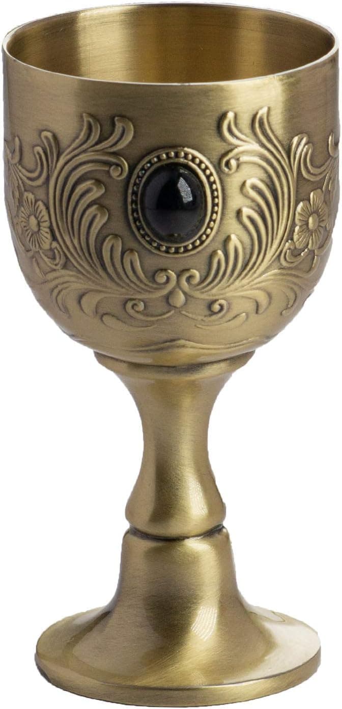 VIDAYA Calice Goblet, Fabriqué à la main Vintage en Cuivre Pur avec Motif de Fleurs Gravé, Tasse en Cuivre Métallique Embossée, Goblet Médiéval Gothique 1.7oz 1-Pack 3.1x1.5inch/8x4cm - Image 2