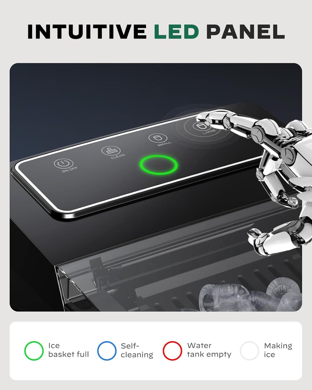 Silonn Ice Maker Countertop with Expandable 2.5L Ice Basket & 1.8L Water Tank, 9 Bullet Ice Cubes in 6 Mins, Portable Ice Maker with LED Touch Control, Self-Cleaning, 2 Ice Sizes for Home Kitchen Black-PRO 26lbs - Image 4