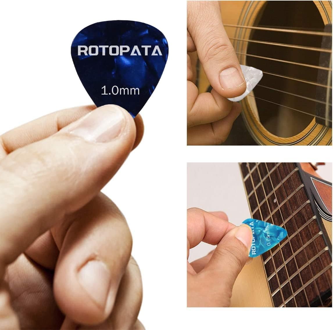ROTOPATA Guitar Picks with Organizer Storage Box, 0.5 0.75 1.0 mm Thin Medium Heavy Plectrums, Colorful Celluloid Guitar Accessories for Bass Electric Acoustic Guitars Ukulele, 12 Pack - Image 5