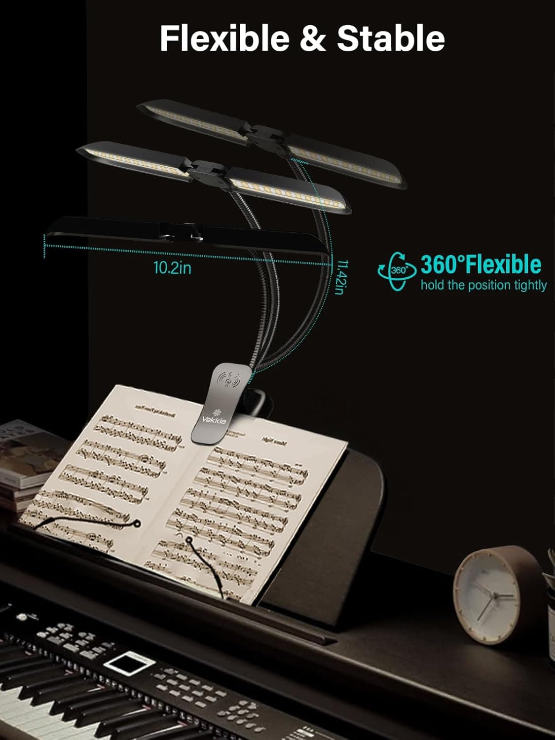 Vekkia 64 Led Rechargeable Music Stand Light - Folding Clip On Piano Lamp, Portable Professional with 5 Brightness×3 Color Temperature for Grand Piano and Book Reading 5.0 - Image 6