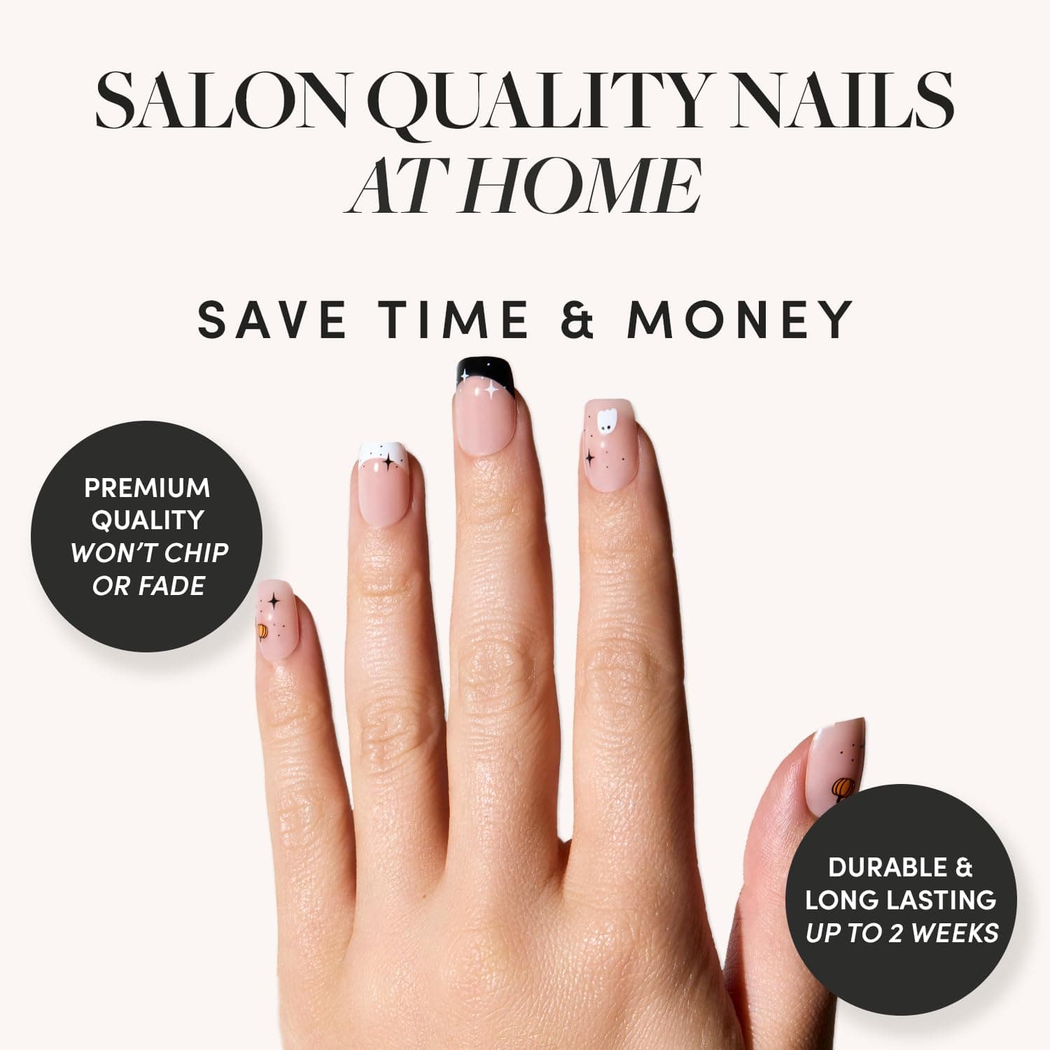 Glamnetic Press On Nails - Tiny Pumpkin | Short Squoval French Tip Fake Nails with Pumpkin Graphics & Glossy Finish, Salon Quality Halloween Nails | 15 Sizes - 30 Nail Kit with Glue - Image 3