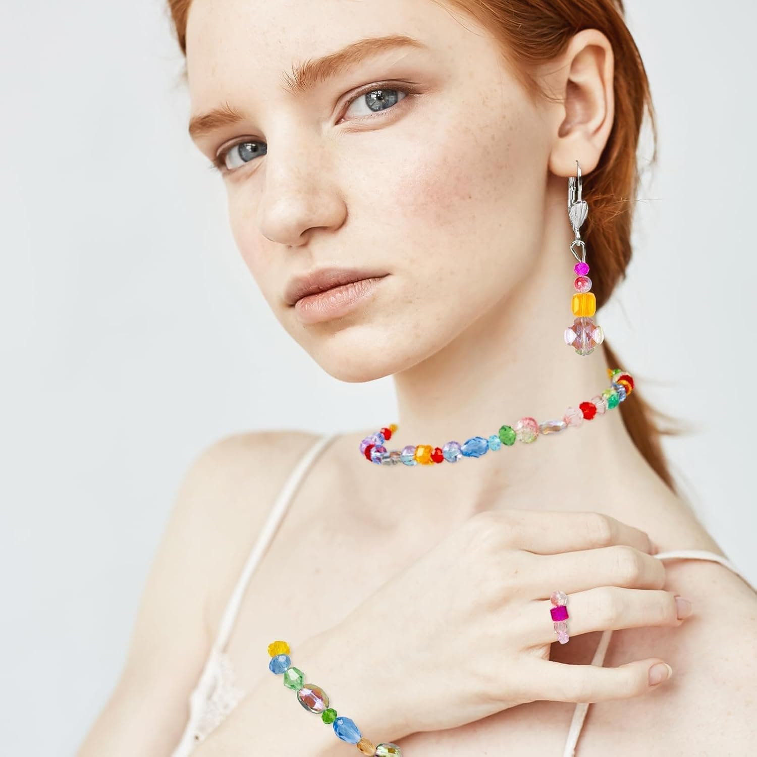 OuMuaMua 636pcs Glass Beads for Jewelry Making, Loose Sparkly Beads Hole Drilled DIY for Bracelets Craft Earrings Making, Colorful Rainbow Crystal Beads Colorful Rainbow Crystal Beads 636pcs - Image 8