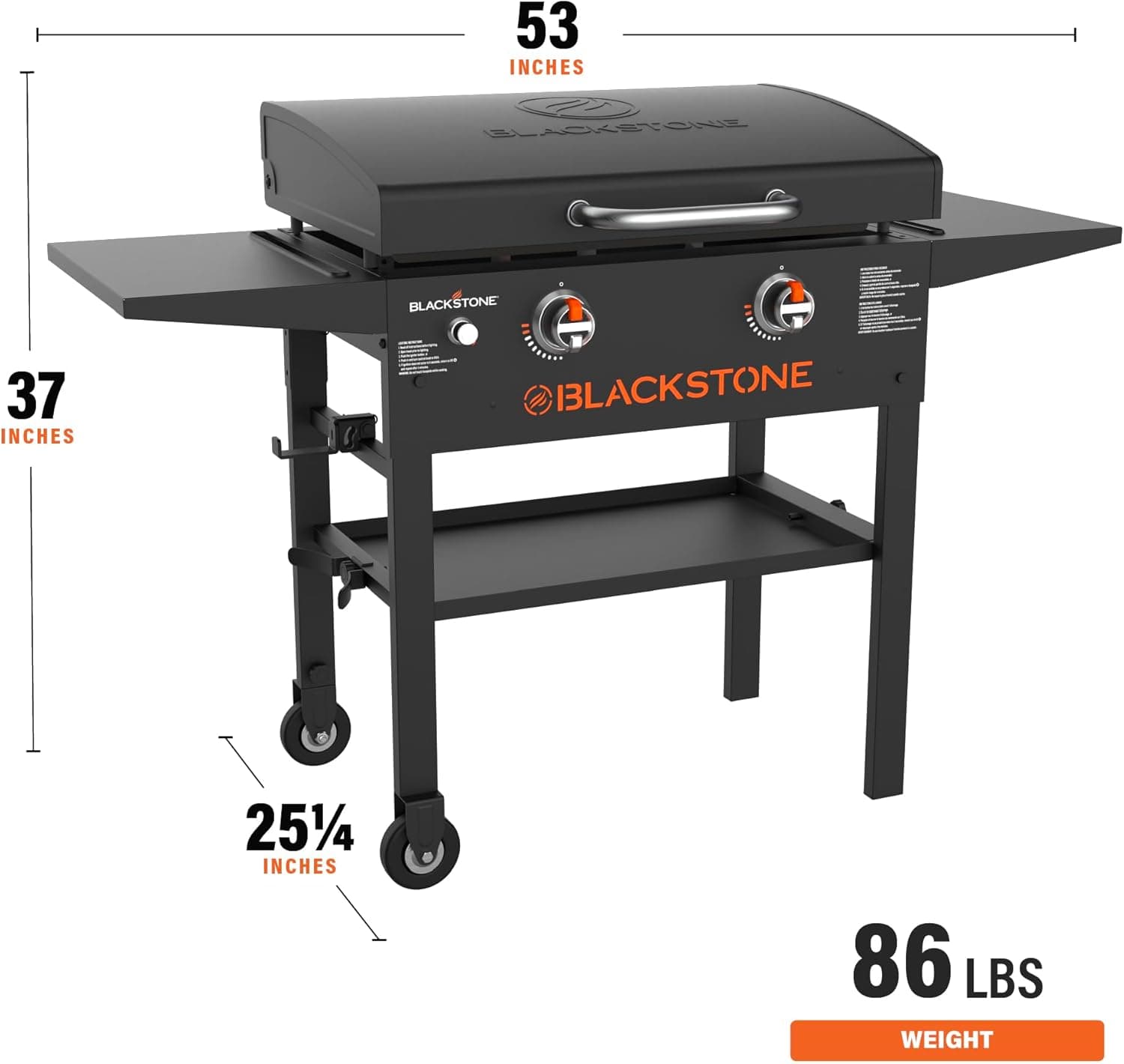 Blackstone 1883 Original 28” Griddle with Integrated Protective Hood and Counter Height Side Shelves, Powder Coated Steel, Black 2024 Model Griddle Only W/Hood - Image 4