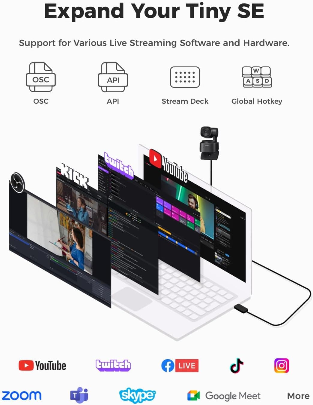 OBSBOT Tiny SE 1080P 100FPS Webcam for PC, AI Tracking PTZ Streaming Camera with 1/2.8" Sensor, Gesture Control, Dual ISO, Staggered HDR, Web Camera for Desktop Computer, Laptop, Meeting, Video Calls - Image 8