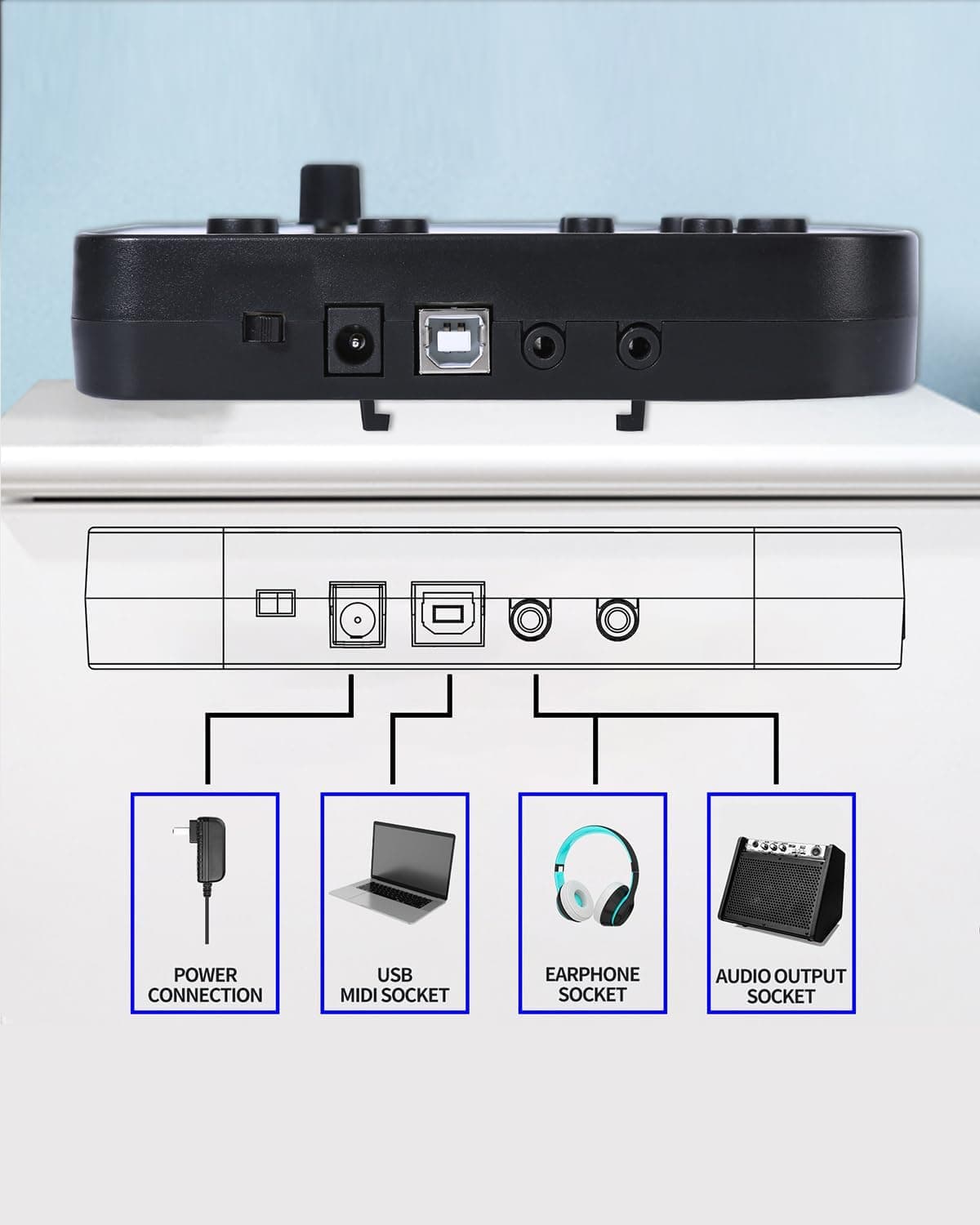 Juego de Batería Eléctrica AODSK para Principiantes con 150 Sonidos, 4 Pads de Batería Silenciosos, 2 Pedales, Silla, Baquetas, Batería Electrónica con Auriculares, AED-400 - Image 7