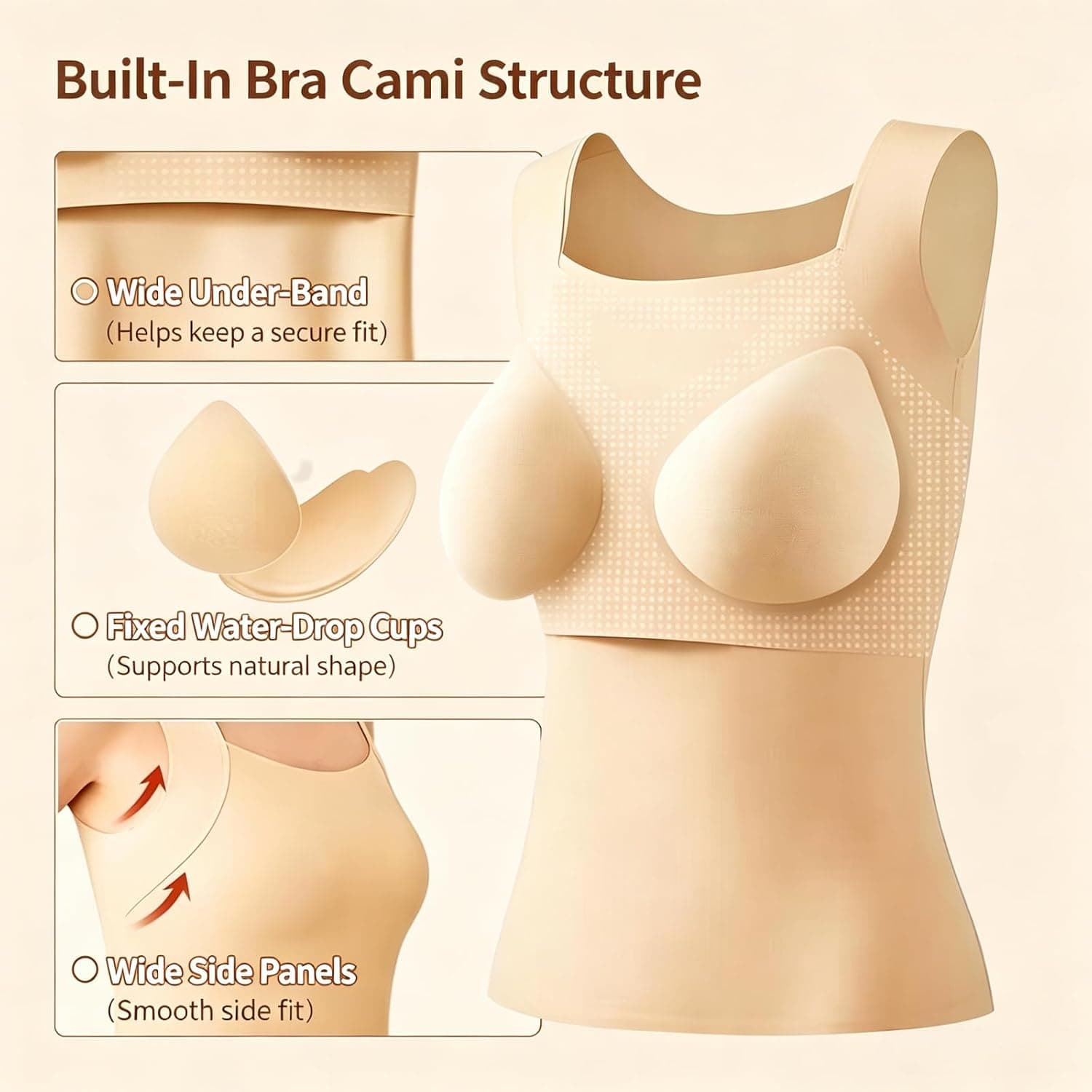 Avulea Built in Comfort Bra Tanktop, Seamless Built-in Bra Cami (Beige,X-Large) at Amazon Women’s Clothing store - Image 4
