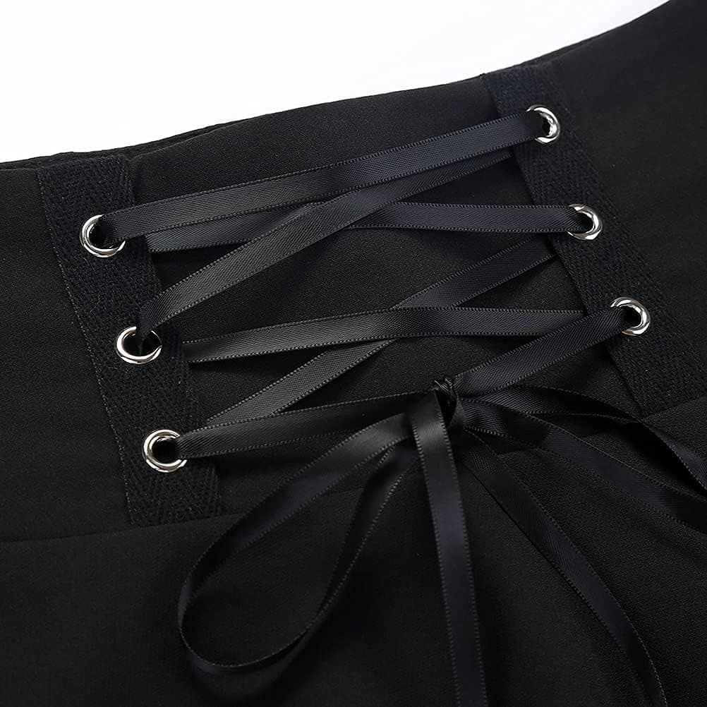 IDEALSANXUN Gothic Plaid Mini Skirts for Women Short High Waist Plaid Skirts Medium A Pure Black - Image 5