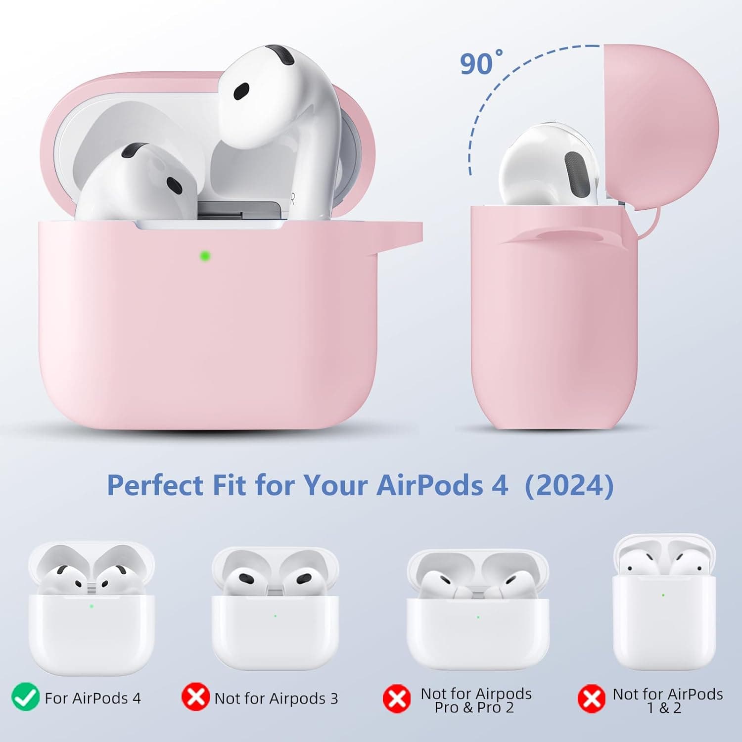 for Airpods 4th Generation Case Cover(2024),Soft Silicone Full Protective Case for AirPods 4 Case with Keychain & Cleaner Kit,Compatible with Apple Airpods 4 for Women,Men（Lightpink） - Image 2