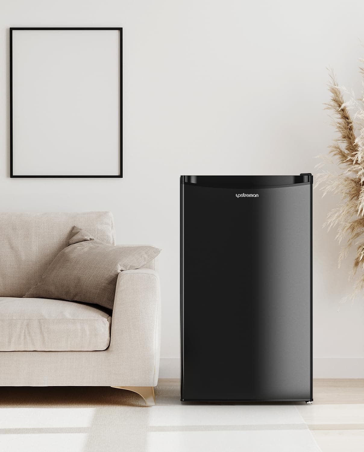 Upstreman 3.2 Cu.Ft Mini Fridge with Freezer, Single Door Mini Fridge, Dorm Fridge, Adjustable Thermostat, Mini Refrigerator for Bedroom, Office, Dorm, Black-BR321 Glossy Black - Image 9