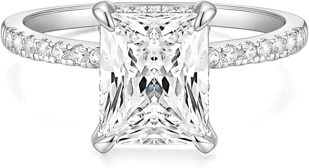 TIGRADE 4CT Engagement Ring for Women Radiant Cut Cubic Zirconia Wedding Band CZ Promise Anniversary Ring Size 3-13 Silver 7.5 - Image 2