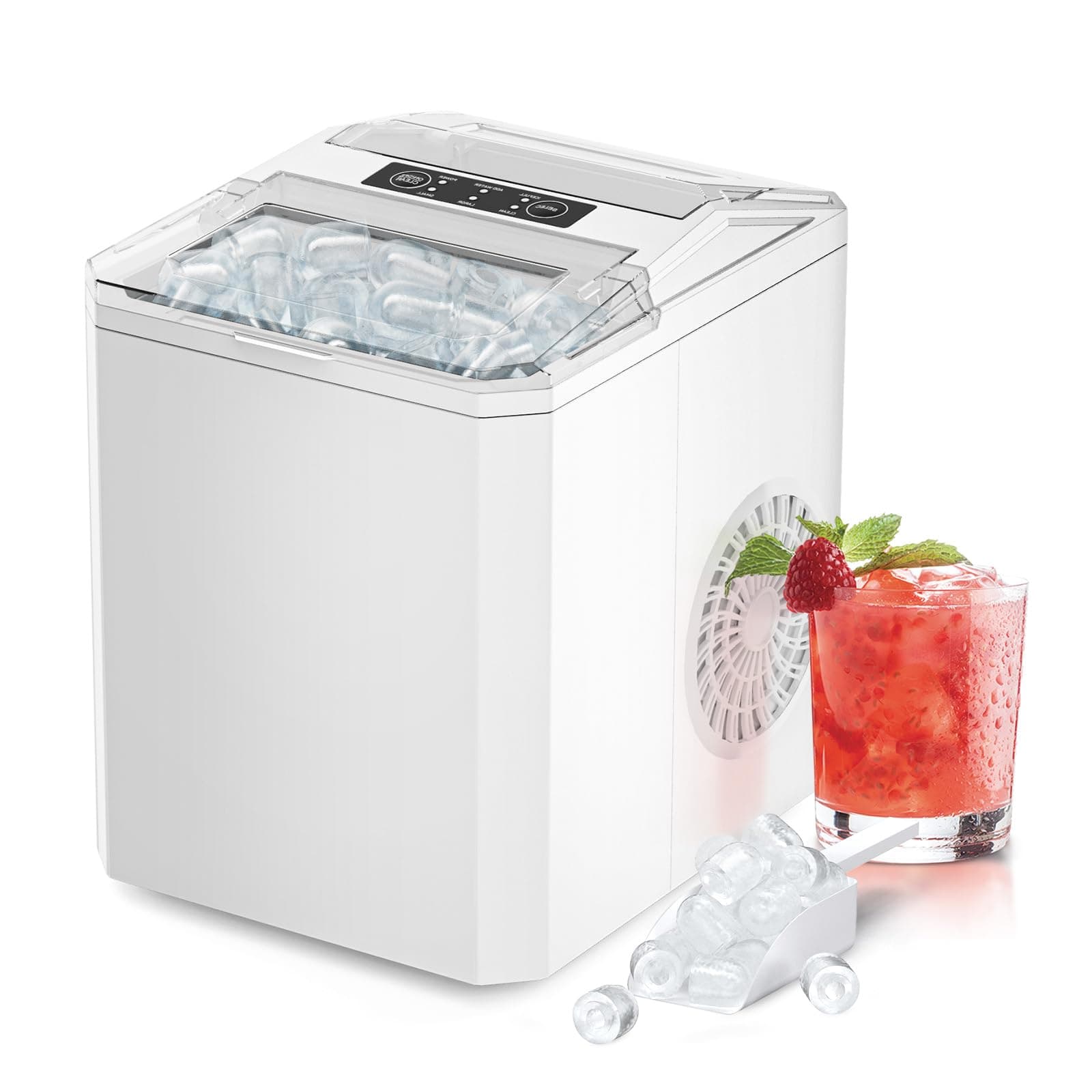 DUMOS Countertop Ice Maker, Portable 1.5L Ice Machine with Self-Cleaning, 26.5lbs/24H Fast Ice Making, 9 Bullet Ice Cubes in 6 Mins, 2 Size Options, Quiet Compact Ice Maker, Bright White Bright White 26.5Lbs/24H