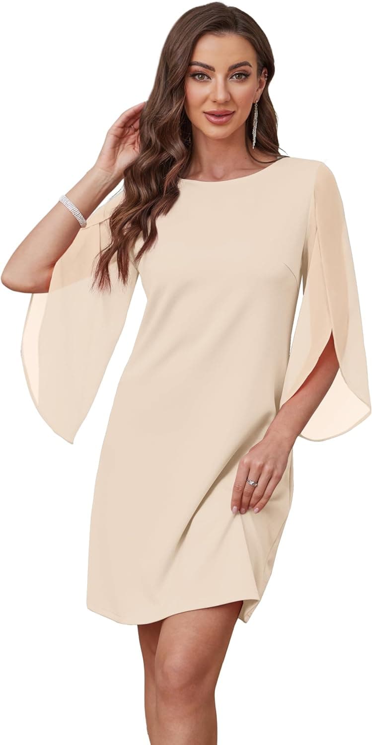 RUMIA Womens Cocktail Dresses Flutter Sleeve Wedding Guest Dresses for Women 2025 Trendy Apricot Medium - Image 3