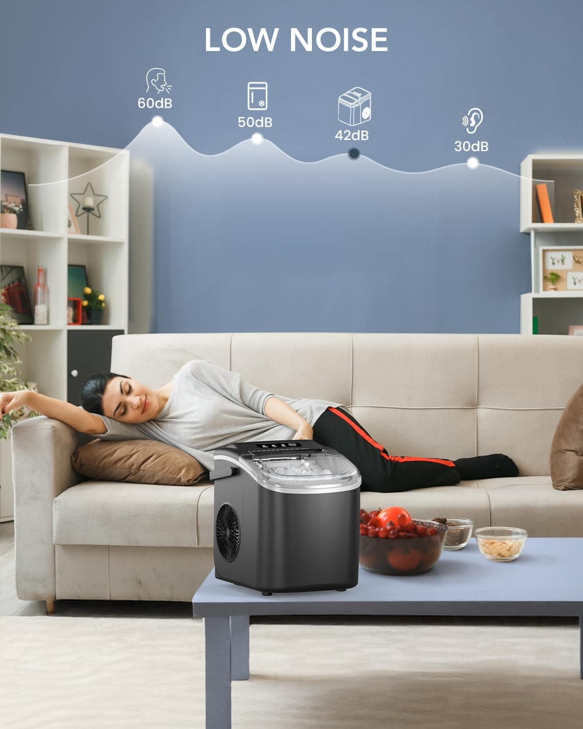 Ice Maker Countertop, Efficient Easy Carry Ice Machine, Self-Cleaning Ice Maker with Ice Scoop & Basket, 9pcs/ 6mins 26.6Lbs Per Day for Home/Office/Kitchen,Black BLACK 26LBS/DAY - Image 4