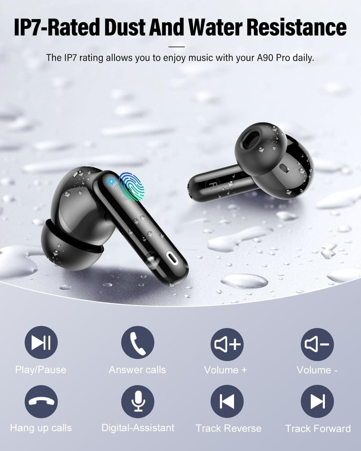 Wireless Earbuds, Bluetooth 5.4 Headphones Bass Stereo, Ear Buds with Noise Cancelling Mic, LED Display in Ear Earphones Clear Calls, IP7 Waterproof Bluetooth Earbuds for Laptop/Phones/Sports, Black Classic Black - Image 8