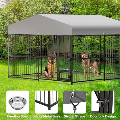 10x10x6 FT Large Dog Kennel Outdoor, Heavy-Duty Outdoor Dog Cage with Lock and Waterproof Roof, Swivel Stainless Steel Feeding Bowl- Easy Assembly for Medium & Large Dogs. - Image 8
