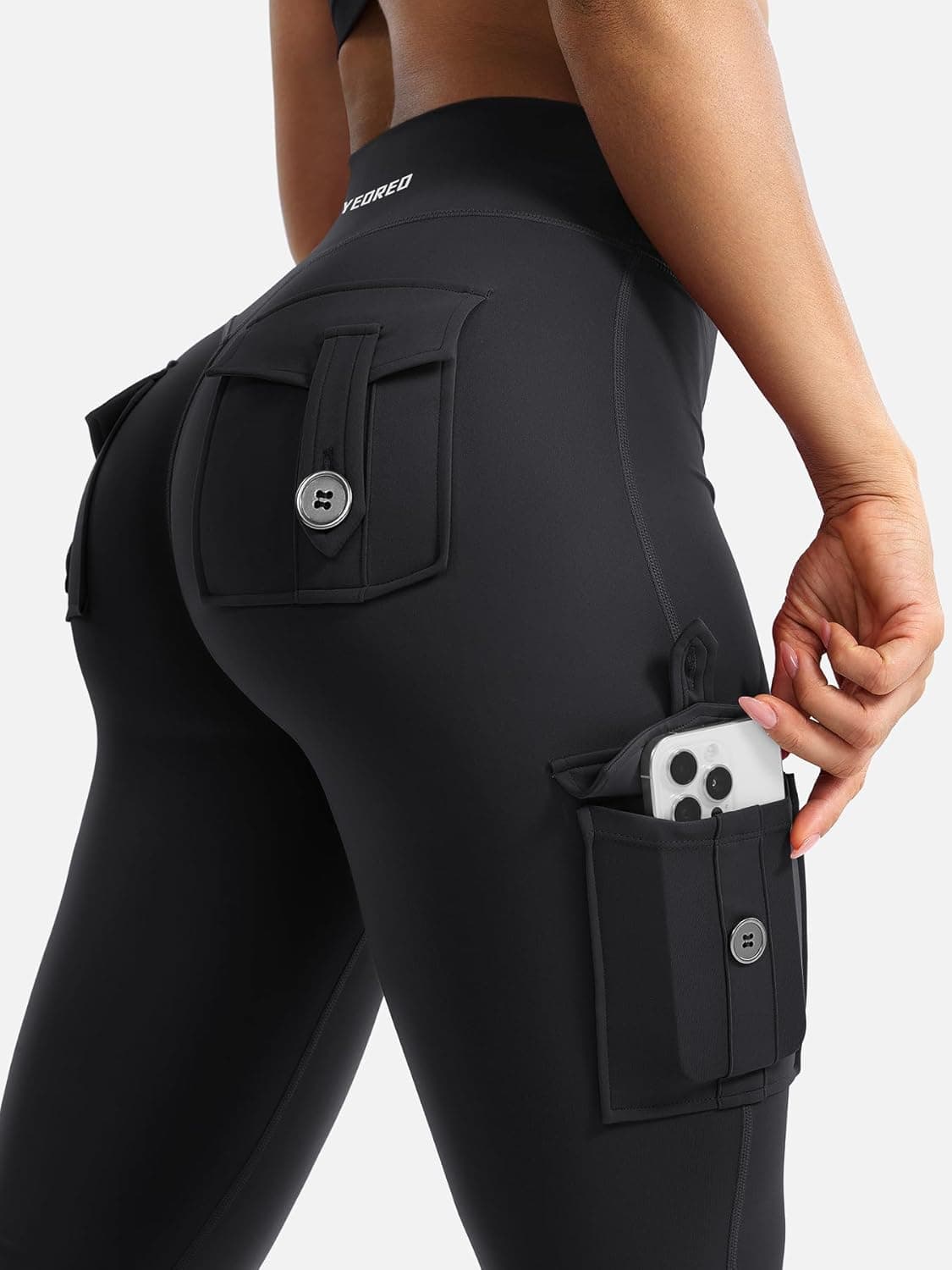 YEOREO CoreFlex Leggings de Mujer para Ejercicio con Pockets Ocultos y Cintura Alta Cargo para Gimnasio Yoga Sin Costura Frontal 32" de Entrepierna Mediano Negro - Image 2