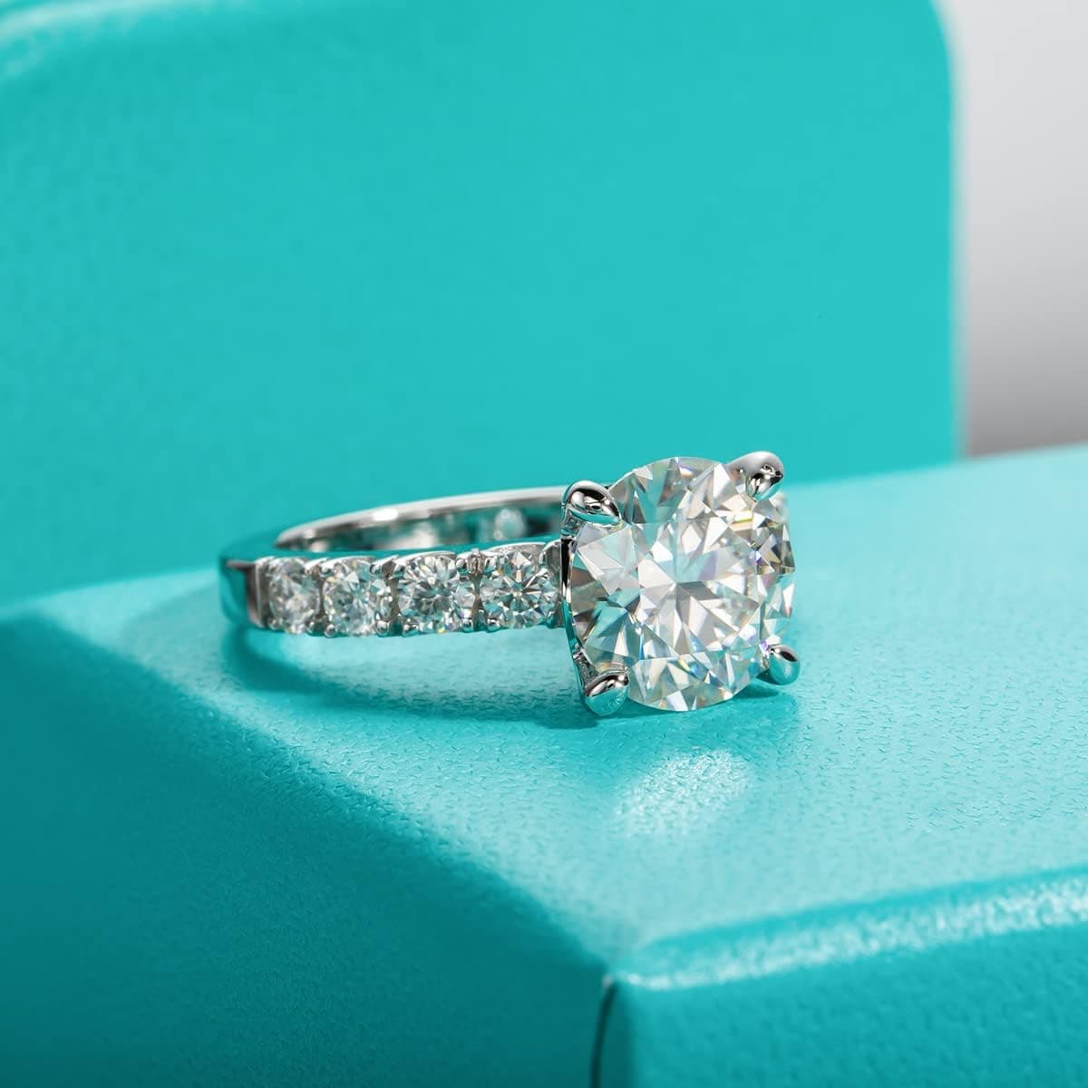 AnuClub Moissanite Engagement Ring, Total 4.3cttw D Color Round/Oval/Asscher Cut, 925 Sterling Silver Promise Anniversary Rings for Women, Elegant Gift Packed White Gold 7 - Image 5