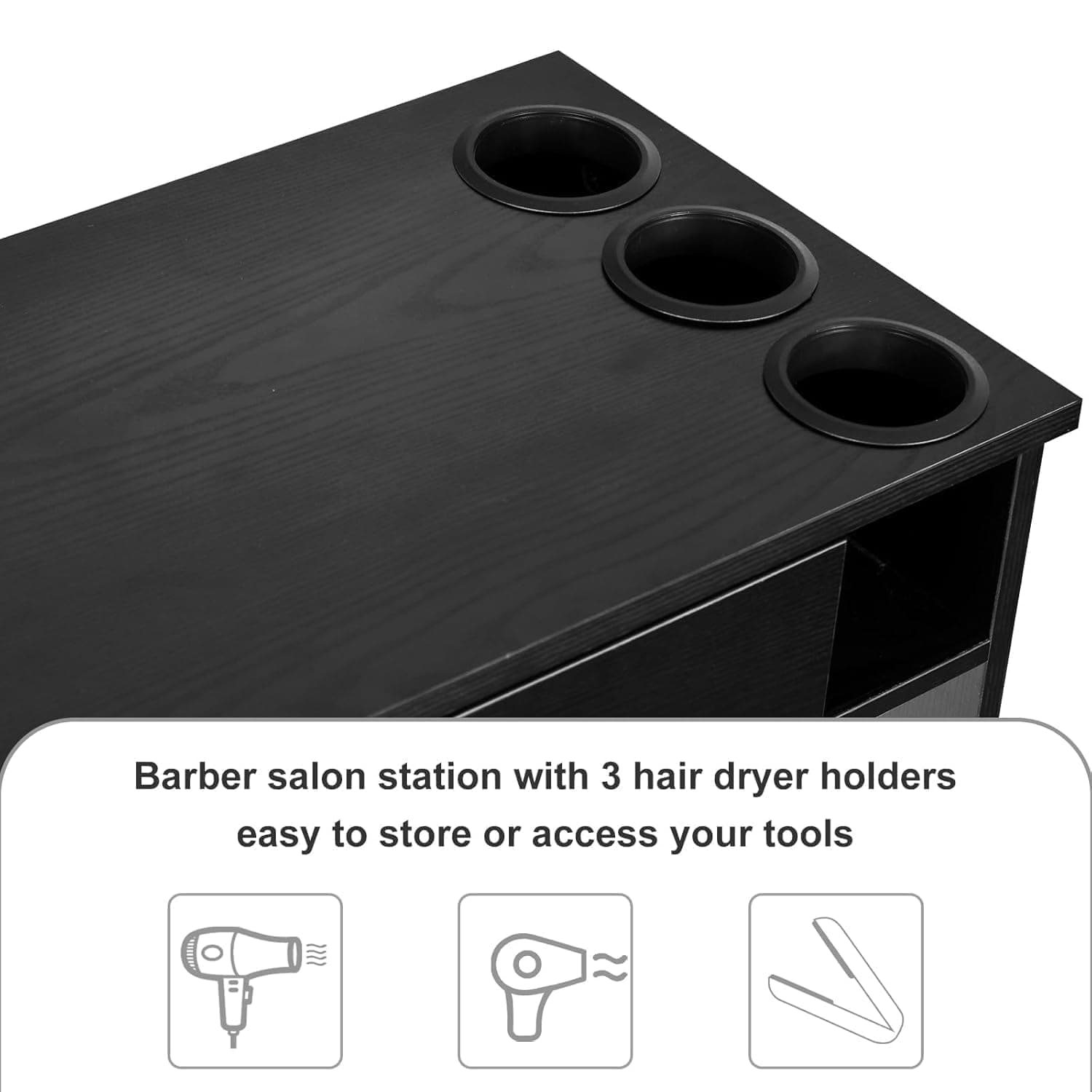 4ever2buy Barber Station for Hair Stylist, Salon Wall Station with Barber Cabinet, Hair Stations Equipment Hair Dryer Holder, Drawers, Wall Mount Barber Beauty Station, Mirror not Included, Black - Image 4