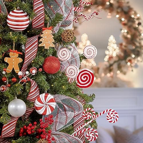 WBHome Decorated Artificial Christmas Tree Ornaments, Candy Cane Christmas Decorations, Ornaments Set (Tree is not Included) - Image 8