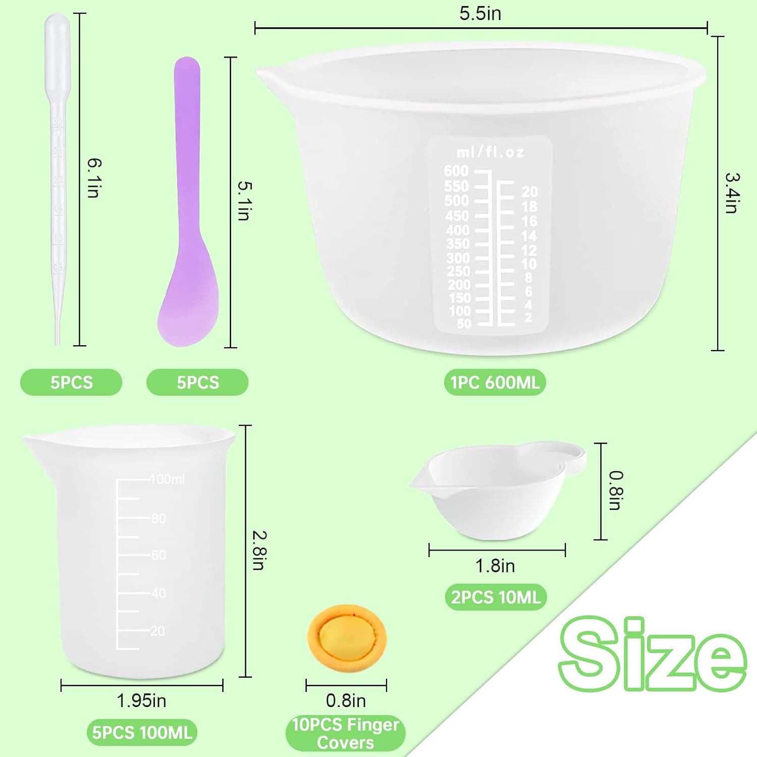 Silicone Measuring Cups for Resin Supplies - Kit With 600ml & 100ml Mixing Cups and Tools for Molds, Epoxy, Cooking, Casting Moulds, Jewelry Making - Image 3