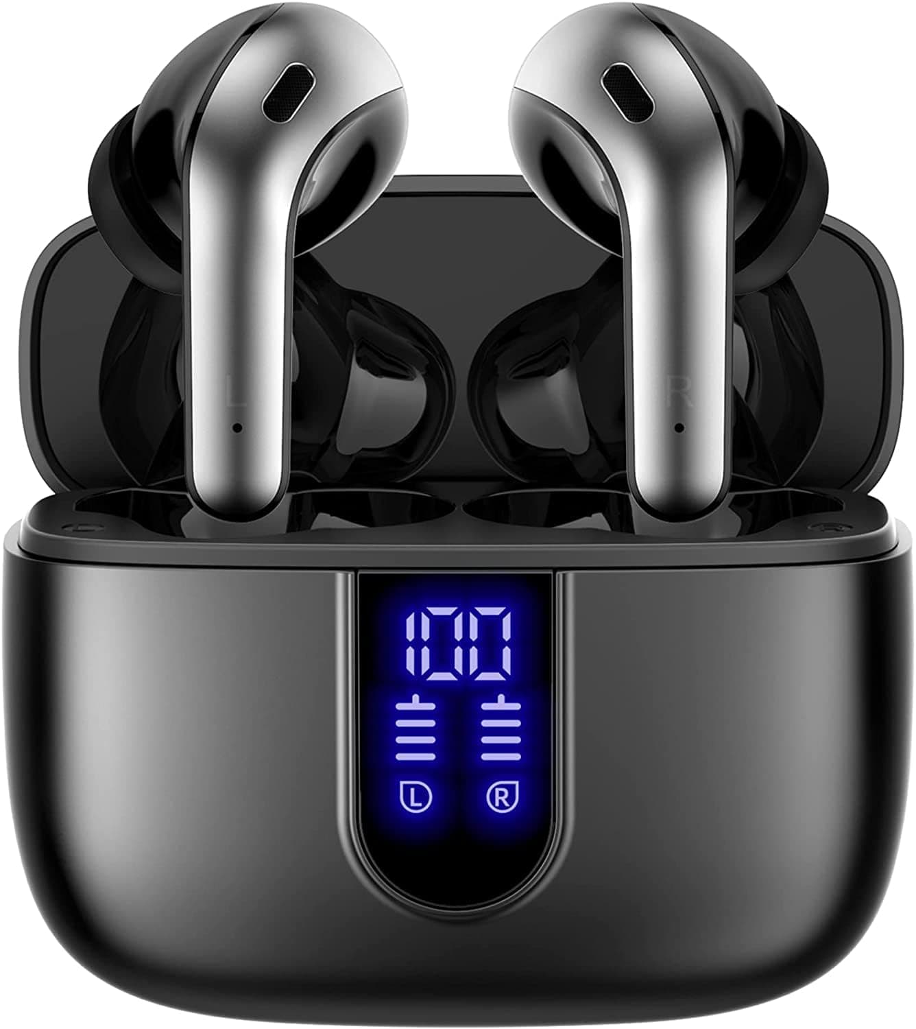 TAGRY Bluetooth Headphones True Wireless Earbuds 60H Playback LED Power Display Earphones with Wireless Charging Case IPX5 Waterproof in-Ear Ear buds with Mic for TV Smart Phone Laptop Computer Sports M Black - Image 2