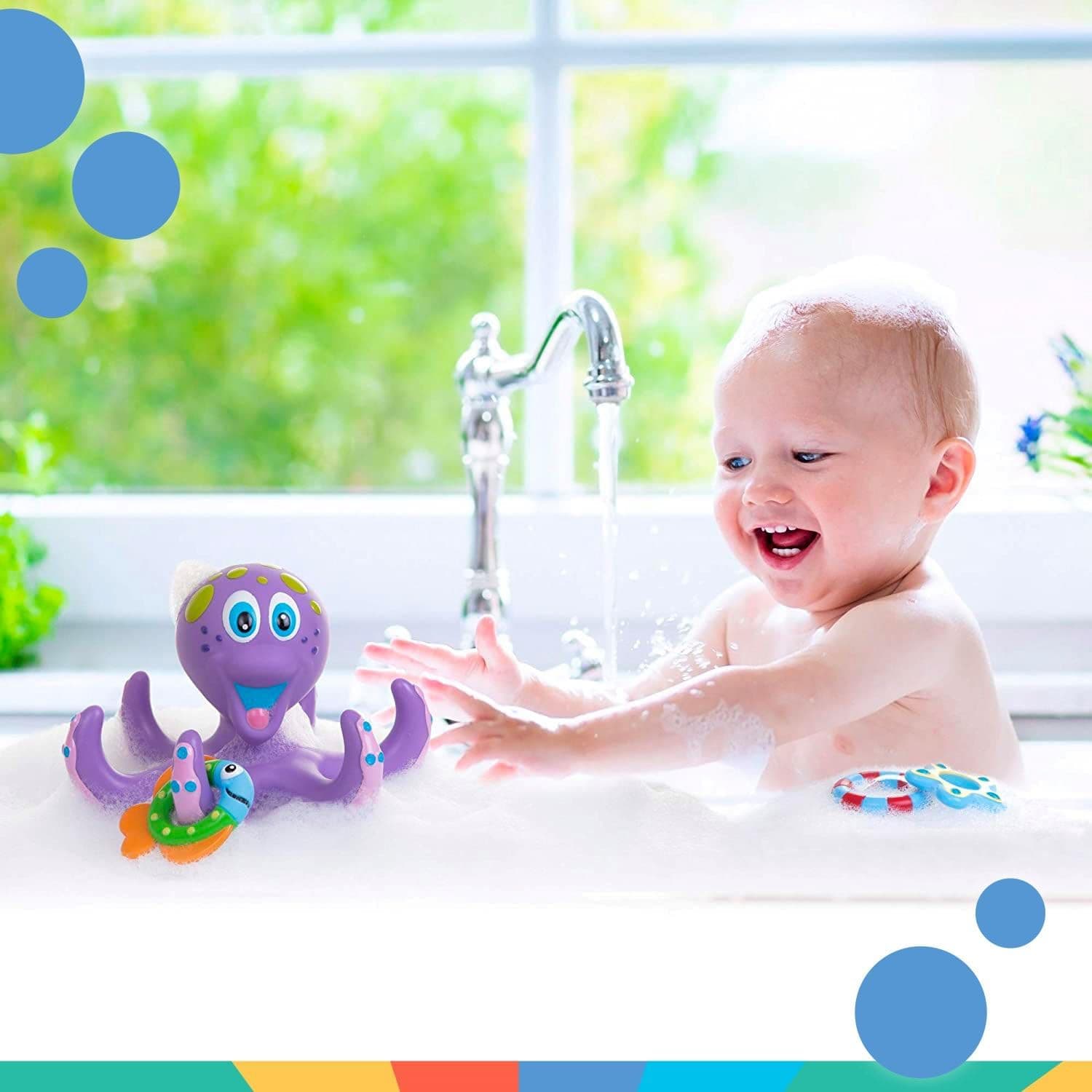 Nuby Floating Octopus with 3 Hoopla Rings - Baby & Toddler Bath Toy - No Hole Design Keeps Moisture Out - Fine Motor Skills - 18+ Months - Great Baby Pool Toys Floating Octopus with Hoopla Rings - Image 6