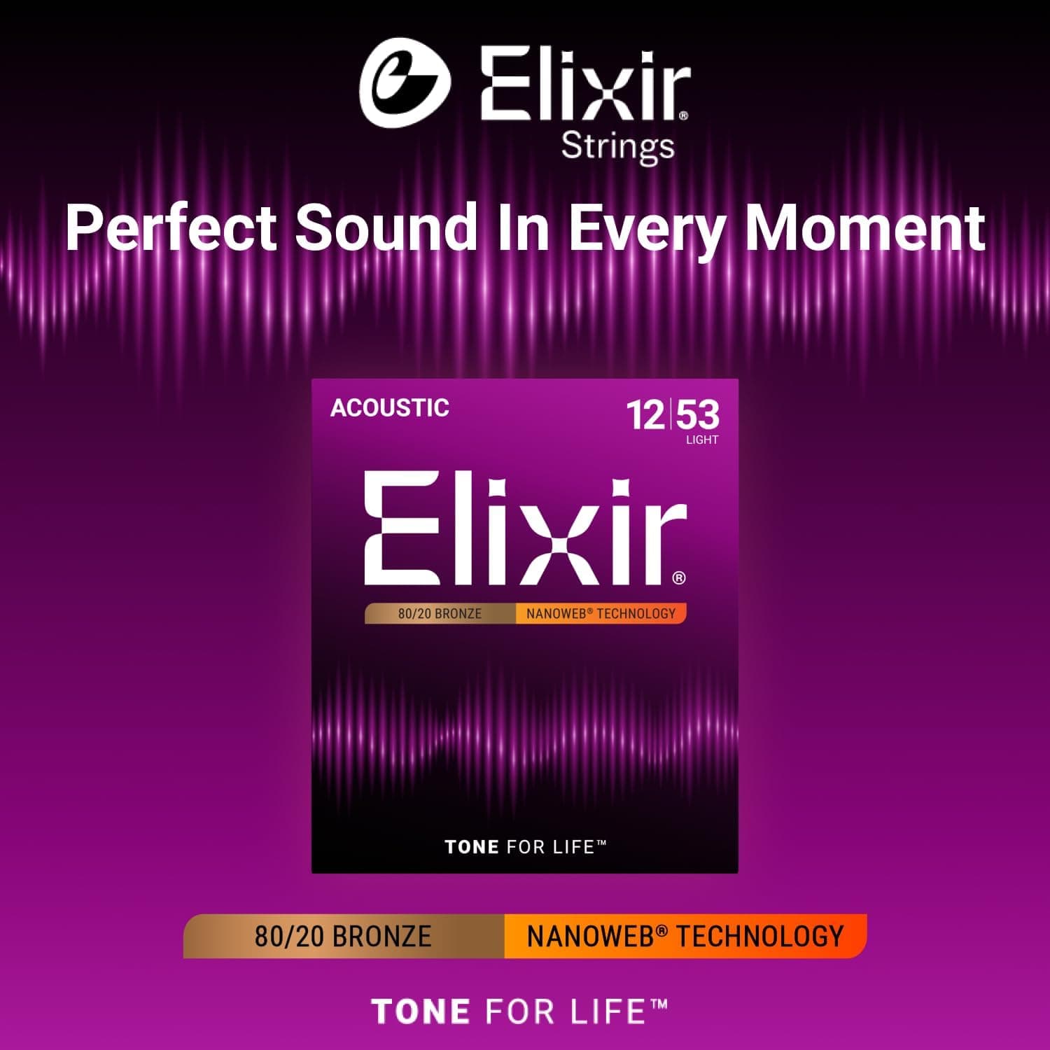 Elixir Strings, Acoustic Guitar Strings, 80/20 Bronze with NANOWEB Coating, Longest-Lasting Bright and Focused Tone with Comfortable Feel, 6 String Set, Light 12-53 Light (.012-.053) 1 Pack - Image 4