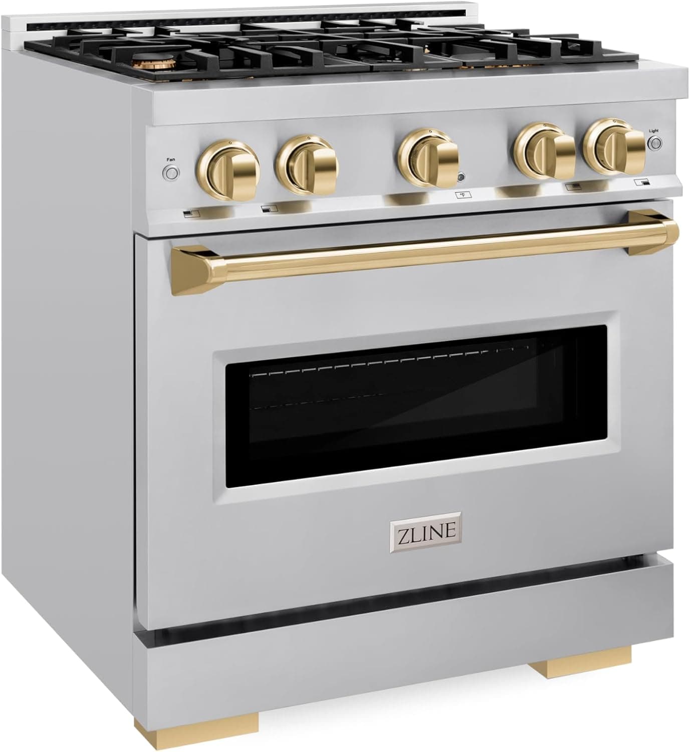 ZLINE Autograph Edition 30 in. 4.2 cu. ft. Classic Gas Range with 4 Burner Cooktop and Convection Gas Oven in Stainless Steel and Polished Gold Accents (CGRZ-30-G) - Image 3