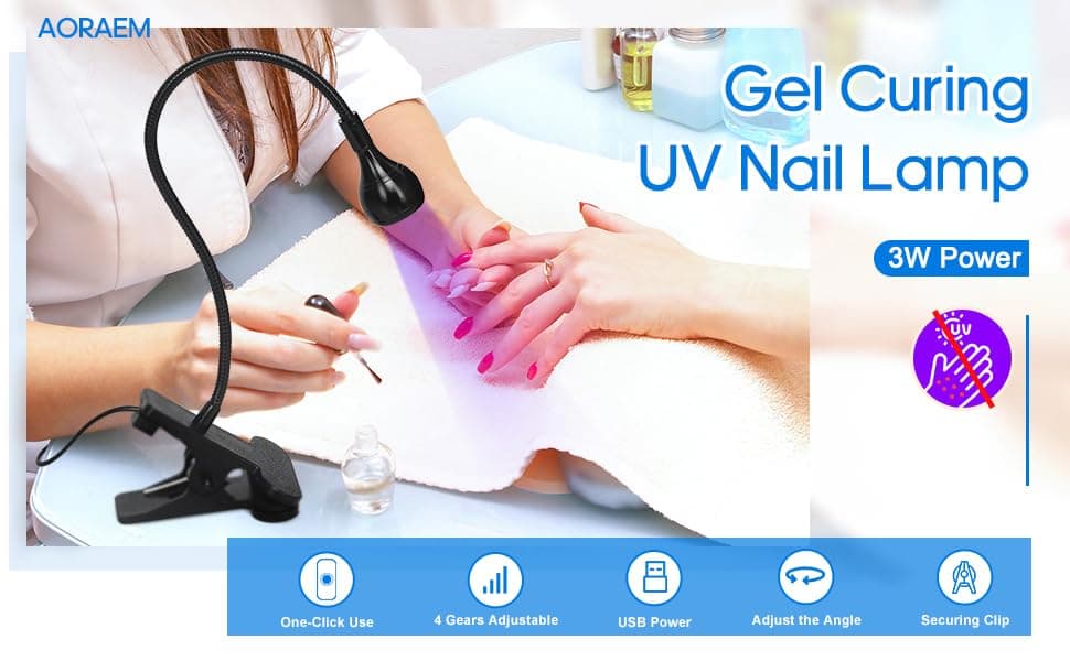 AORAEM Nail Lamp LED Nail Manicure Dryer Curing Light with Black Gooseneck and Clamp for Gel Nails - Image 9