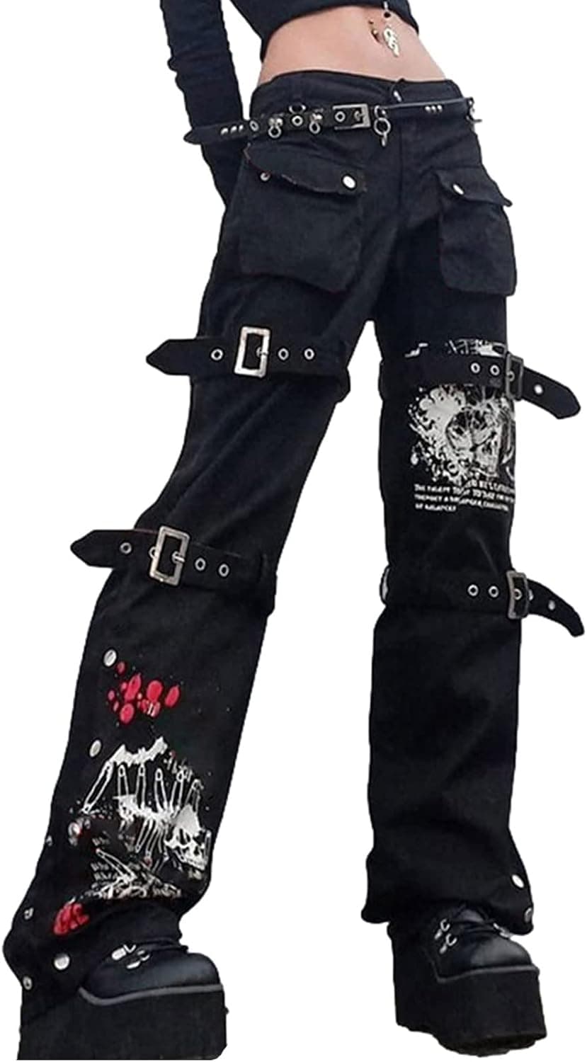 Women Y2k Jeans Grunge Gothic Tripp Pants Punk Goth Pants Vintage Baggy Denim Jeans Trousers Streetwear Large A#black - Image 2
