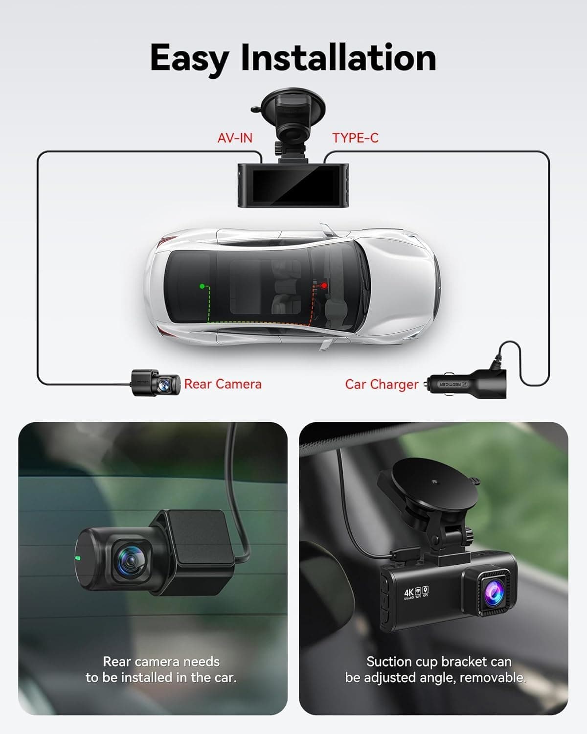 REDTIGER Dash Cam Front Rear, 4K/2.5K Full HD Dash Camera for Cars, Included 32GB Card, Built-in Wi-Fi GPS, 3.16” IPS Screen, Night Vision, 170°Wide Angle, WDR, 24H Parking Mode(F7NP) - Image 9