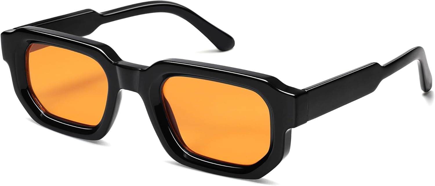 VANLINKER Retro Small Chunky Rectangle Sunglasses for Men Women Vintage Trendy Square Thick Sun Glasses VL9823 C5-orange Lens/Black Frame - Image 2