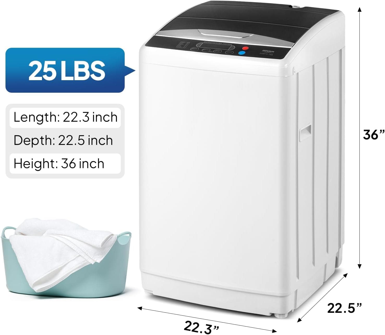 ROVSUN 25LBS Lavadora Portátil, Lavadora Eléctrica Automática Completa con Tambor de Acero Inoxidable, Combo de Lavadora Compacta y Secadora con Bomba de Drenaje para Hogar, Apartamento - Image 7