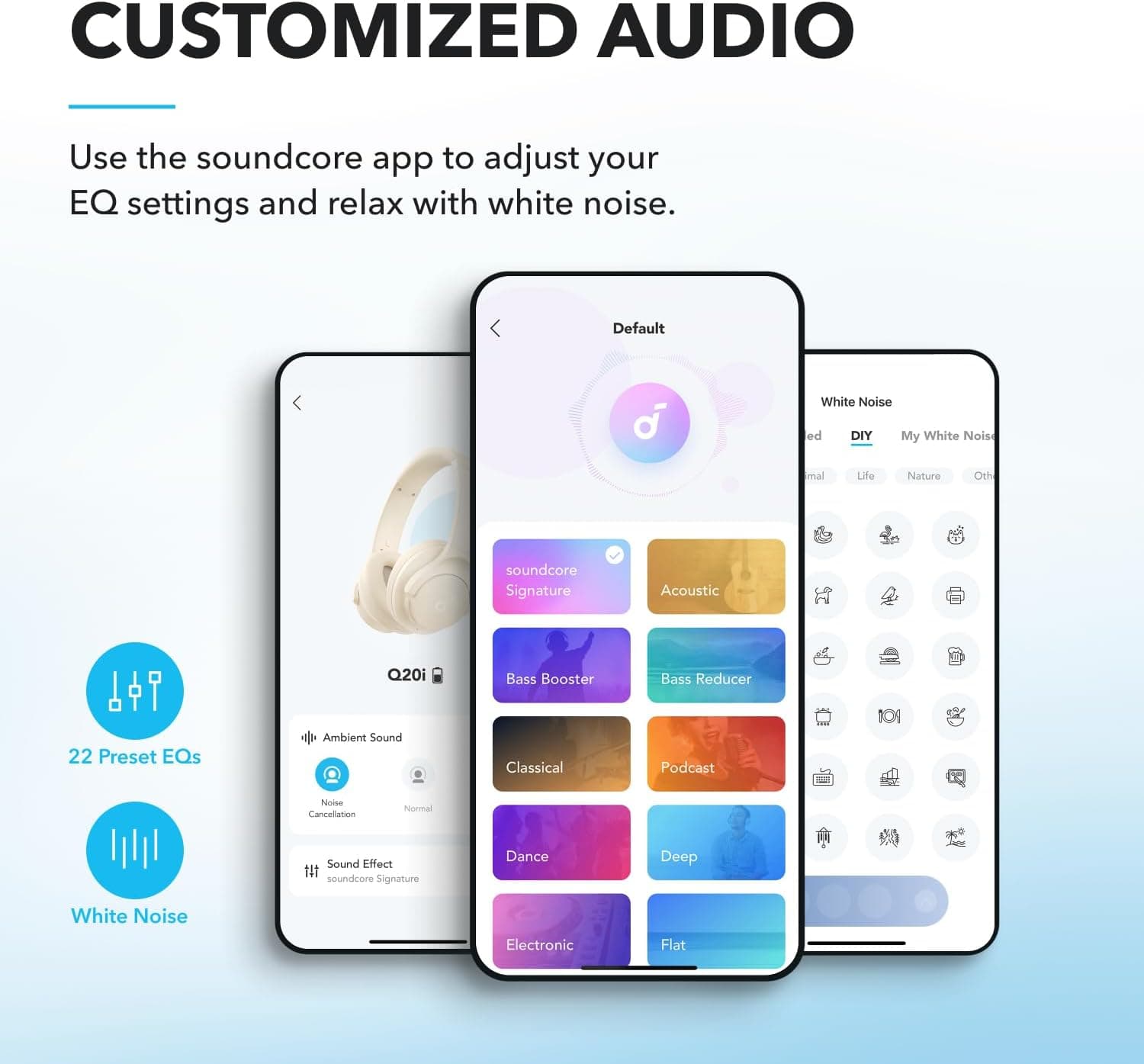 Soundcore by Anker Q20i Hybrid Active Noise Cancelling Headphones, Wireless Over-Ear Bluetooth, 40H Long ANC Playtime, Hi-Res Audio, Big Bass, Customize via an App, Transparency Mode (White) Almond White - Image 5