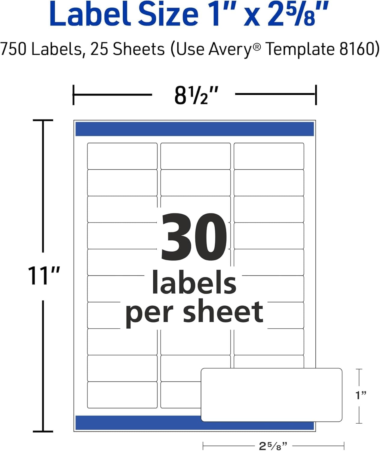 Etiquetas de Dirección Imprimibles Avery Easy Peel con Sure Feed, 1" x 2-5/8" Stickers Personalizables, Blancas, 750 Etiquetas de Envío en Blanco, Ideales para Envíos, Correspondencia y Más (8160) 1" x 2 5/8" 750 etiquetas - Image 7