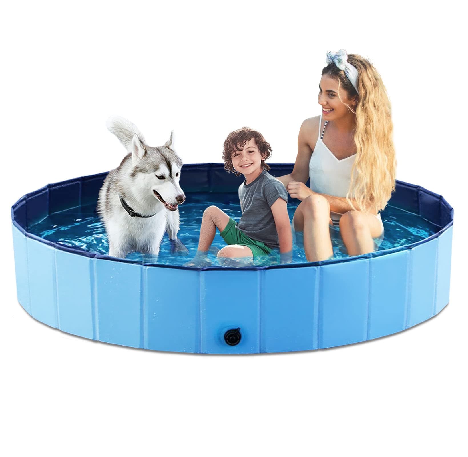 Jasonwell Foldable Dog Pet Bath Pool Collapsible Dog Pet Pool Bathing Tub Kiddie Pool Doggie Wading Pool para sa Puppy Maliit Katamtaman Malaking Aso Pusa at mga Bata 71" Asul XXXL - 71" Mdf Wood Asul