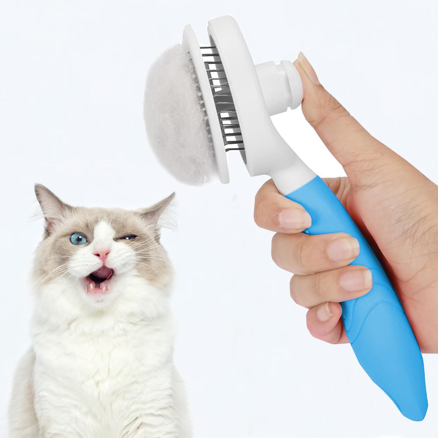 Cat Grooming Brush, Pets Skin Friendly Self Cleaning Slicker Massage Brushes for Shedding Dogs Cats Hair Gentle Remove Loose Undercoat with Long or Short Hairs for All Fur Type- UPGRADED BLUE - Image 3