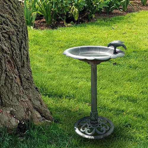 Alpine Corporation TEC114 31" Tall Outdoor Antique Flower Birdbath with Bird Decoration Yard Statue, Durable Polypropylene Construction for Patio, Deck, or Yard - Image 2