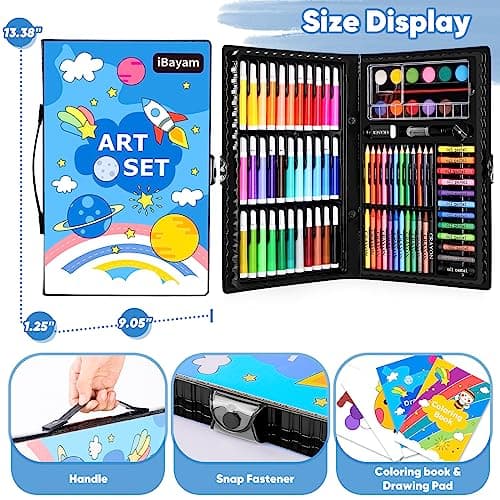 iBayam Art Supplies, 149-Pack Drawing Kit Painting Art Set Art Kits Gifts Box, Arts and Crafts for Kids Girls Boys, with Coloring Book, Crayons, Pastels, Pencils, Watercolor Pens & Cakes - Image 6