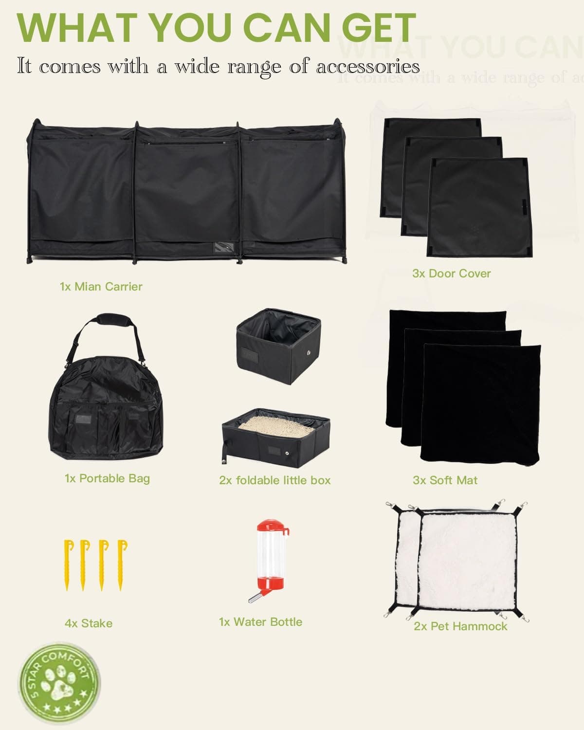 Portable Three Compartment Show House Cat Cage Condo - Easy to Fold & Carry Kennel - Comfy Puppy Home & Dog Travel Crate with Portable Carry Bag,2 Hammocks,3 Mats and Collapsible Litter Boxs Black - Image 4