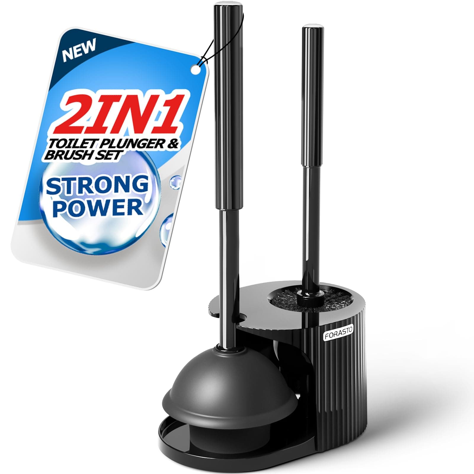 2 in 1 Toilet Plunger and Brush Set，Extended Handle Plunger，Toilet Bowl Brush Plunger Set, Bathroom Cleaning Tools ，Toilet Brush Plunger Combo，Cleaning Brush，Bathroom Cleaning Supplies Black 1Pack