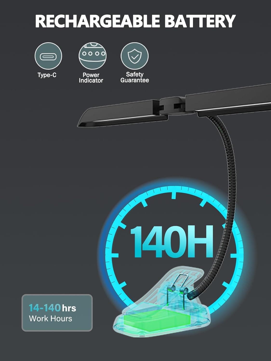 Vekkia 64 Led Rechargeable Music Stand Light - Folding Clip On Piano Lamp, Portable Professional with 5 Brightness×3 Color Temperature for Grand Piano and Book Reading 5.0 - Image 7