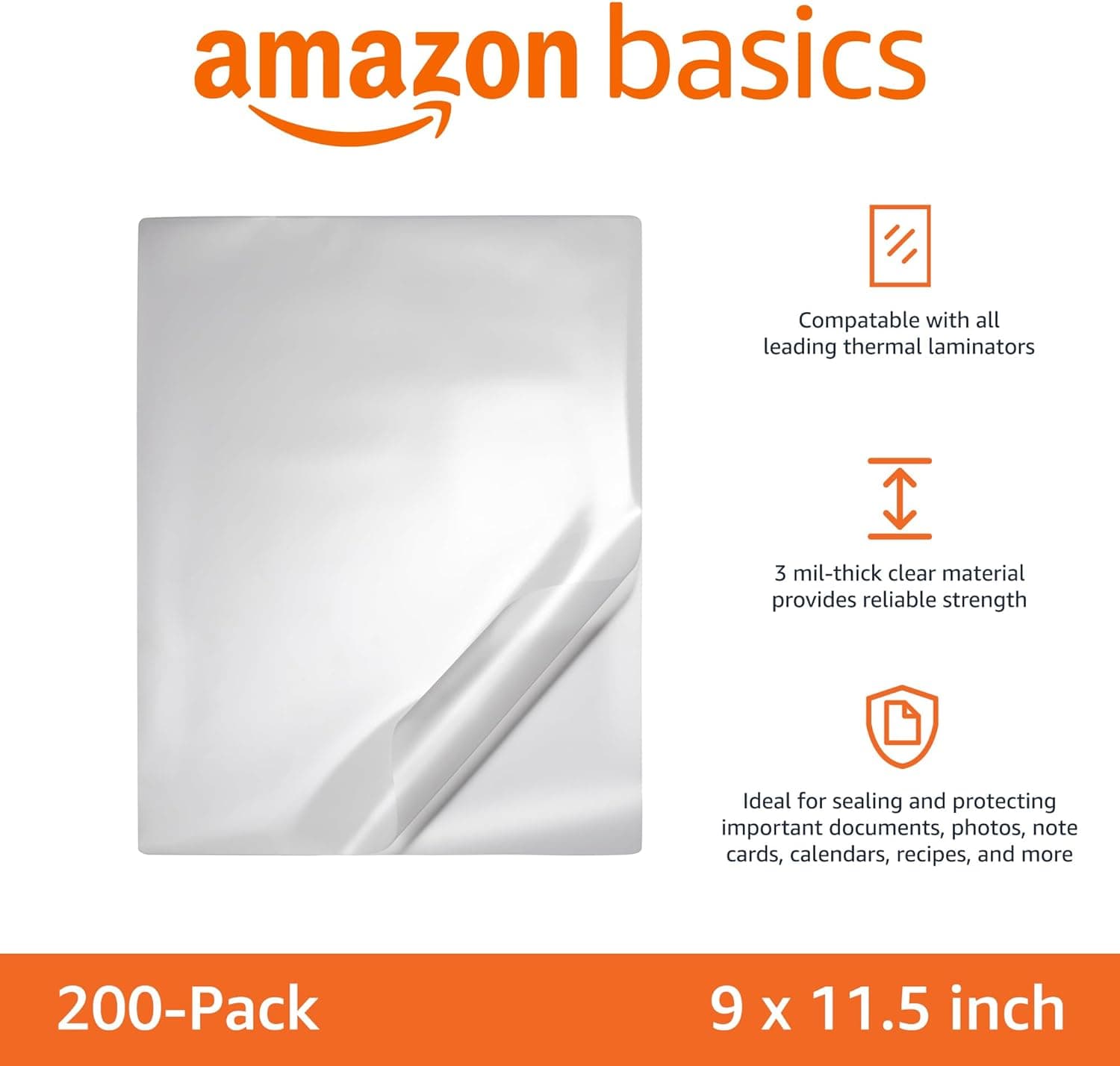 Amazon Basics Clear Thermal Laminating Plastic Paper Laminator Sheets, 9 x 11.5-Inch, 200-Pack, 2.8mil - Image 3