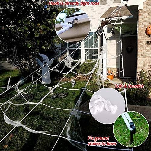 200" Halloween Spider Web + 59" Giant Spider Decorations Fake Spiders with Triangular Huge Spiders Web for Indoor Outdoor Halloween Decorations Yard Home Costumes Parties Haunted House Décor - Image 4
