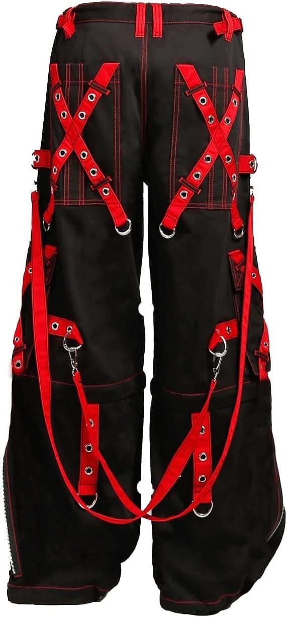 Goth Pants Extreme Bondage Black & Red Zipp Off Punk Rock Pant/USA Small Black/Red - Image 3